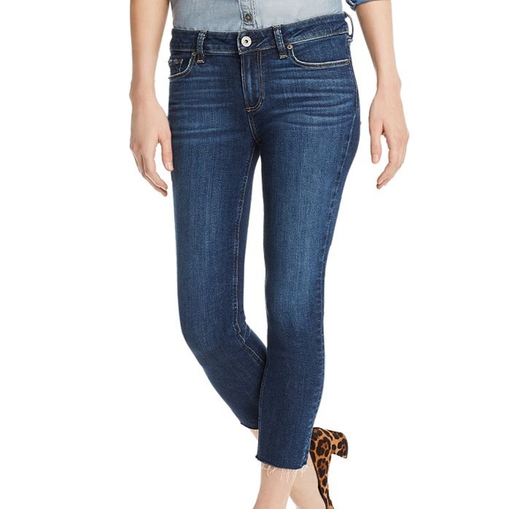 PAIGE Dark Stone Wash Skinny Midrise Distressed Denim Jeans Size 31